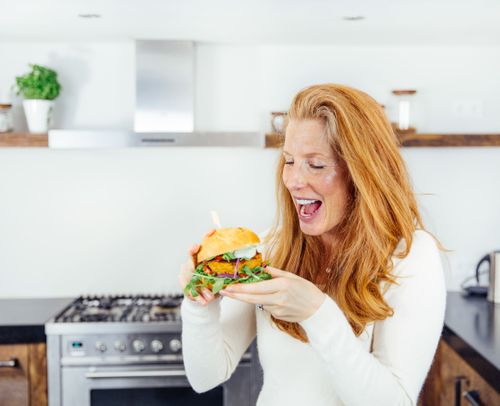 Veganer Linsenburger mit Süßkartoffel