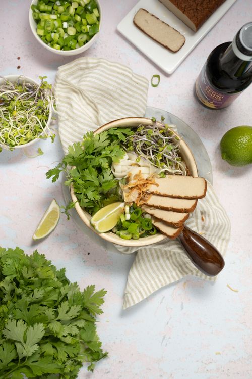 Vietnamese pho soup with udon