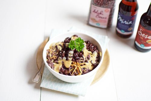 Boekweitnoodles met adukibonen en tahin