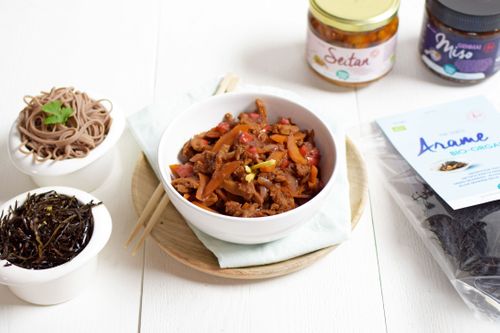 Miso stew with seitan and seaweed