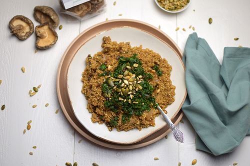 Quinoa risotto with shiitake and kale