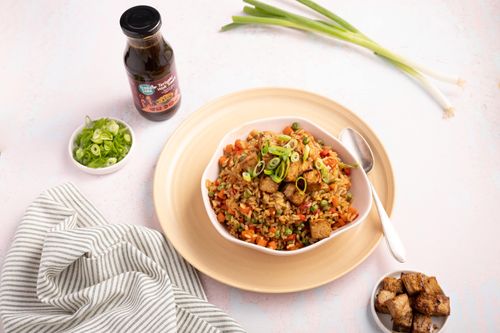 Teriyaki tofu with fried rice