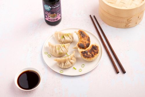 Gyoza (Japanese dumplings) with dipping sauce