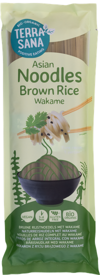 Fideos de arroz integral con wakame
